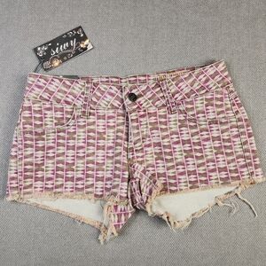 NWT SIWY Camilla Low Rise Cut Off Denim Shorts Purple Pattern Size 24